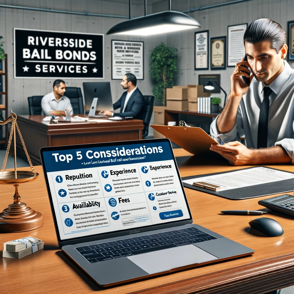 Riverside bail bonds office with a checklist of top considerations and professionals discussing services